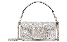 Valentino Locò Crystal Crossbody Bag, Shoulder Bag Handbags Small Women's Silver 2W0B0K53MKK-UV4 L19*W5*H10.5 cm