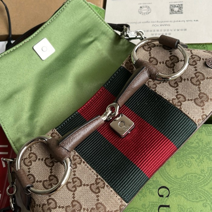 GUCCI Horsebit 1955 Polyester Reproduction Shoulder Bag Portable Shoulder Bags Small Women's Beige & Ebony 764339-FACM2-8747 L27cm W5cm H11.5cm