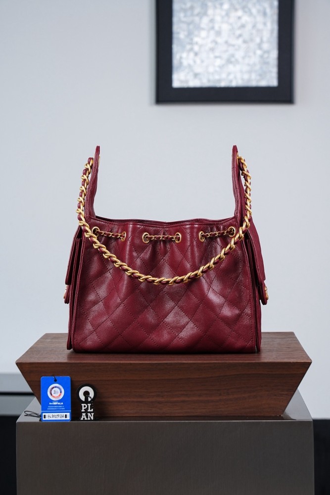 CHANEL 25Bag Grain Calfskin & Gold Metal Hippy Bag Shoulder Bag Small Women's Red AS5293-B20304-U3660 L30cm W14cm H26cm