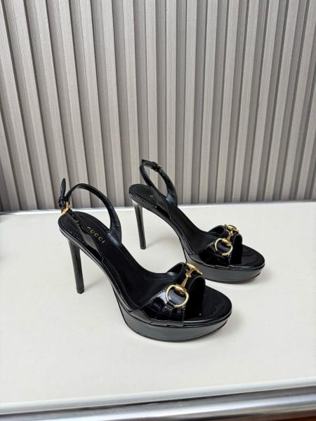 GUCCI Donna Patent Leather One-Strap Sandals 8cm Women's Black