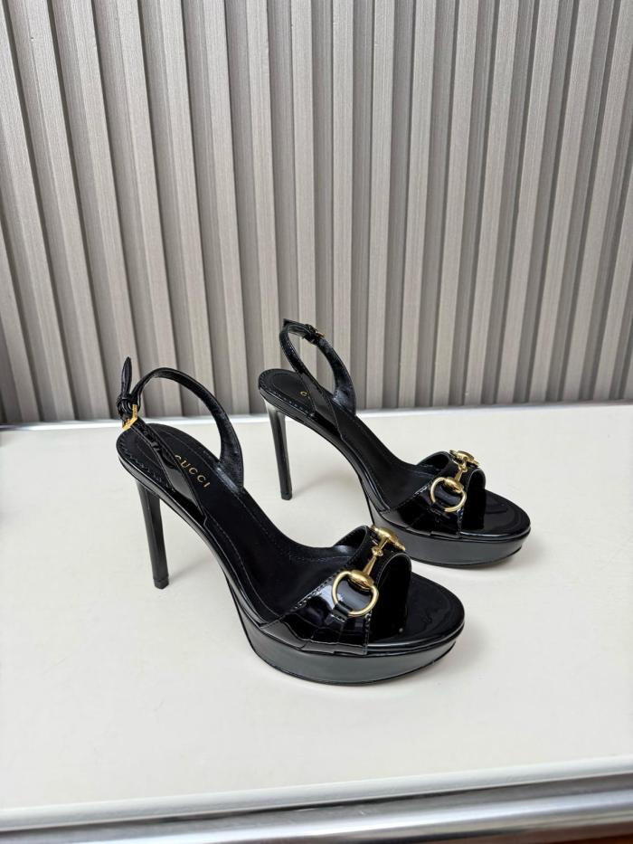 GUCCI Donna Patent Leather One-Strap Sandals 8cm Women's Black