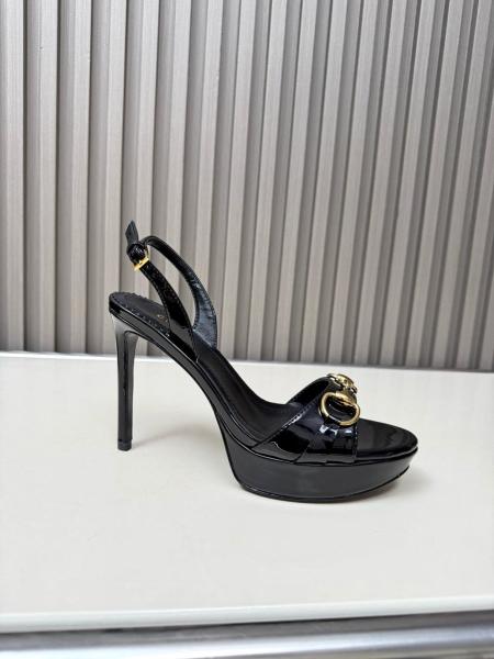 GUCCI Donna Patent Leather One-Strap Sandals 8cm Women's Black