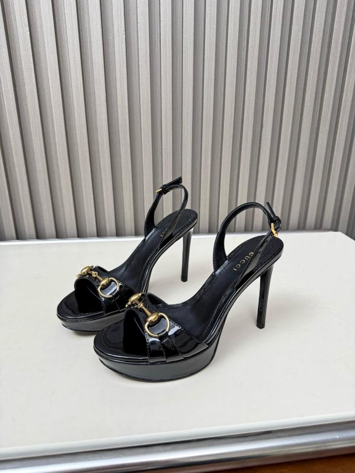 GUCCI Donna Patent Leather One-Strap Sandals 8cm Women's Black