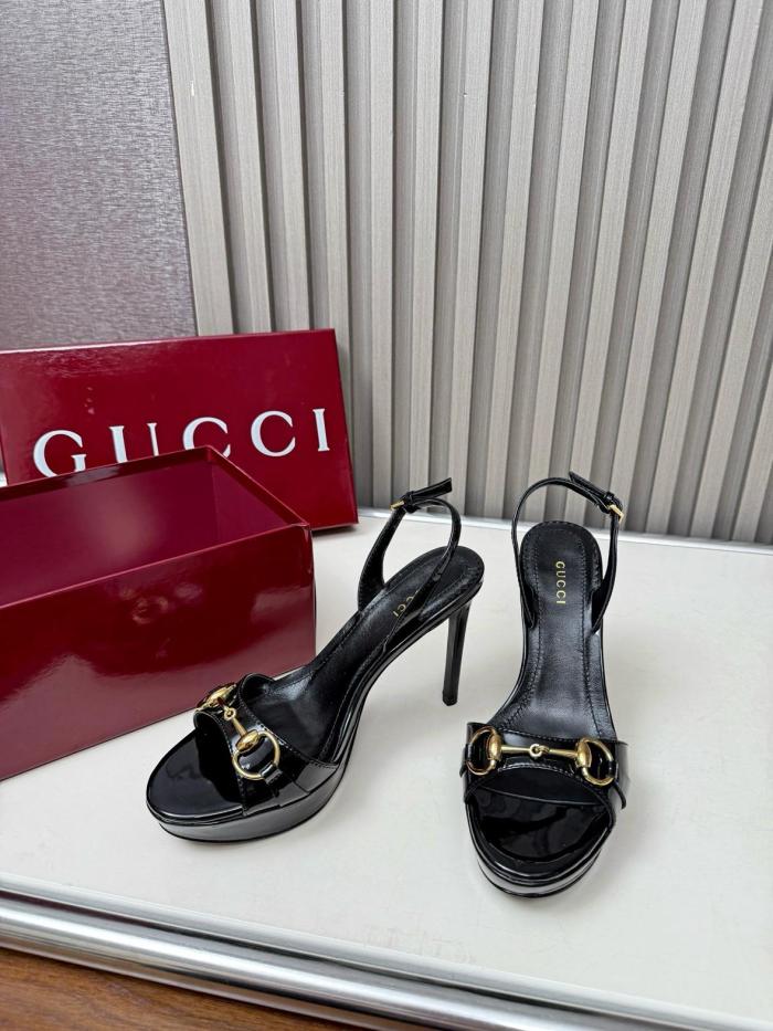 GUCCI Donna Patent Leather One-Strap Sandals 8cm Women's Black