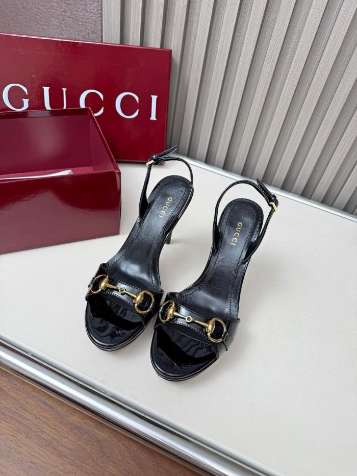 GUCCI Donna Patent Leather One-Strap Sandals 8cm Women's Black