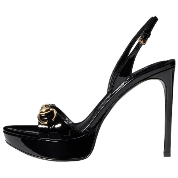 GUCCI Donna Patent Leather One-Strap Sandals 8cm Women's Black