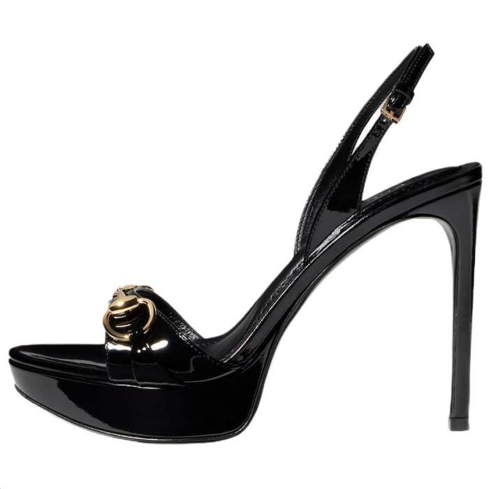 GUCCI Donna Patent Leather One-Strap Sandals 8cm Women's Black
