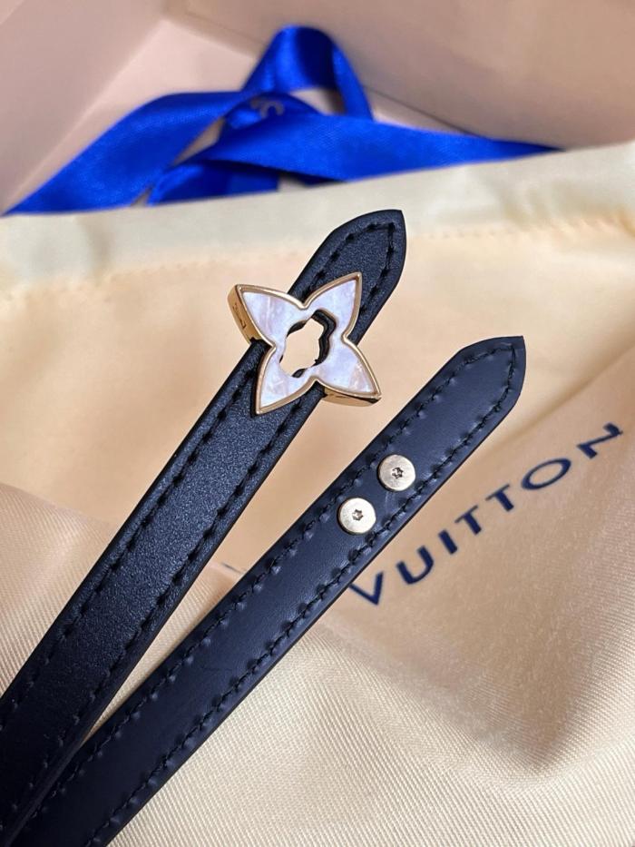 LOUIS VUITTON Leather Belts Women's Black Width: 1.2cm
