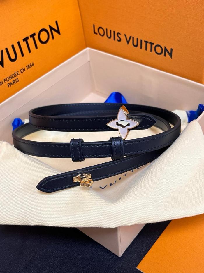 LOUIS VUITTON Leather Belts Women's Black Width: 1.2cm