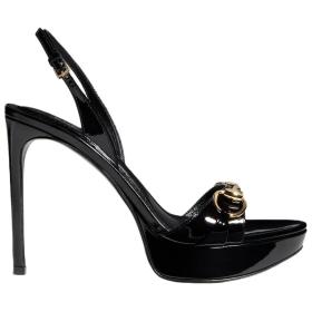 GUCCI Donna Patent Leather One-Strap Sandals 8cm Women's Black