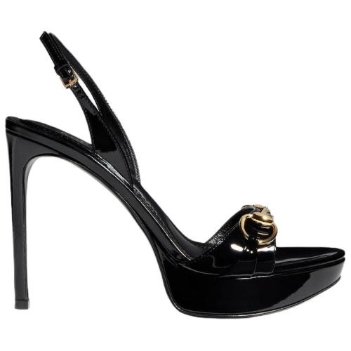 GUCCI Donna Patent Leather One-Strap Sandals 8cm Women's Black