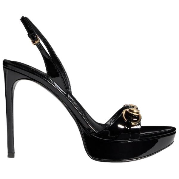 GUCCI Donna Patent Leather One-Strap Sandals 8cm Women's Black