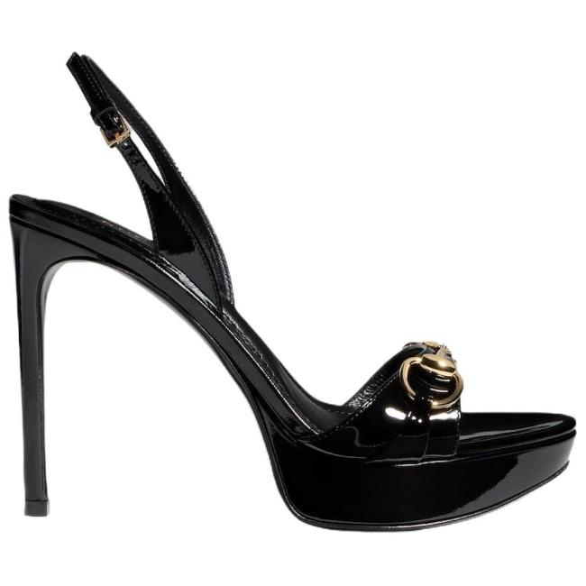 GUCCI Donna Patent Leather One-Strap Sandals 8cm Women's Black