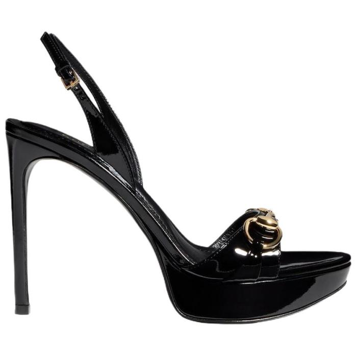 GUCCI Donna Patent Leather One-Strap Sandals 8cm Women's Black