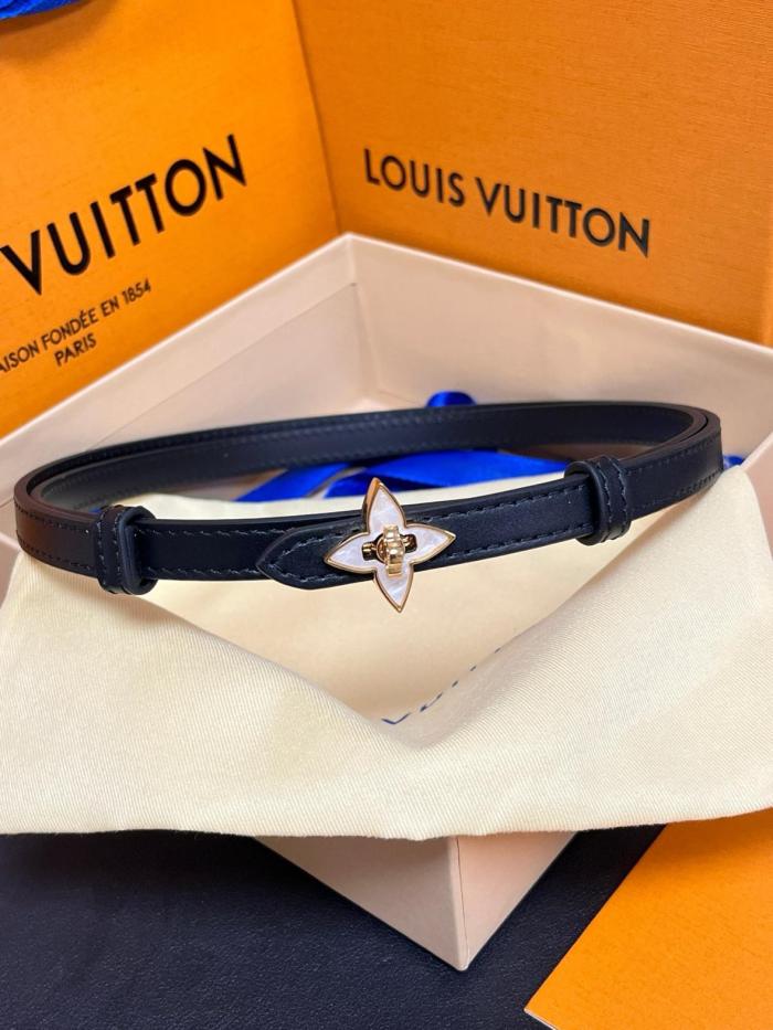LOUIS VUITTON Leather Belts Women's Black Width: 1.2cm