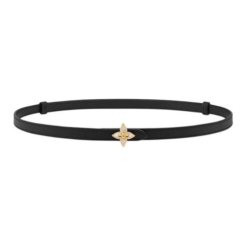LOUIS VUITTON Leather Belts Women's Black Width: 1.2cm
