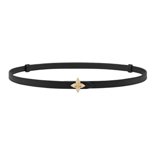 LOUIS VUITTON Leather Belts Women's Black Width: 1.2cm