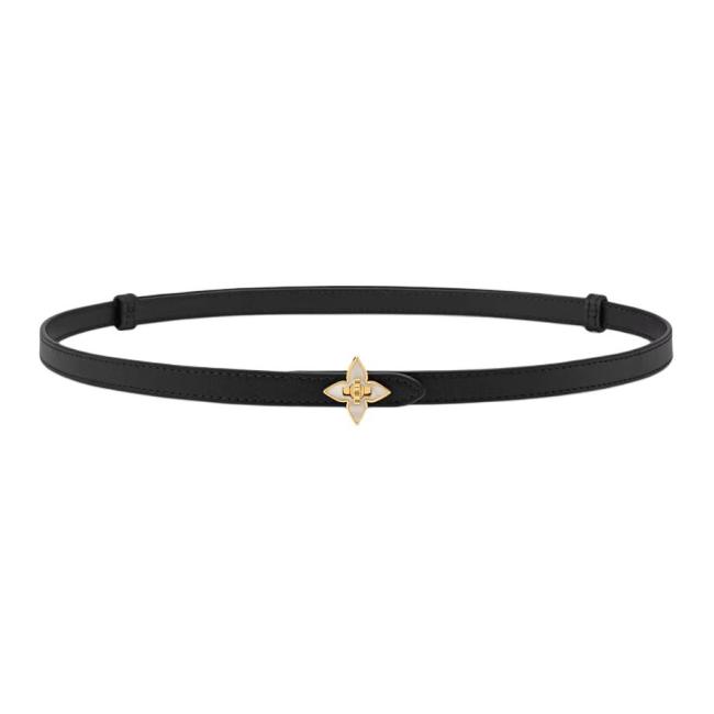 LOUIS VUITTON Leather Belts Women's Black Width: 1.2cm