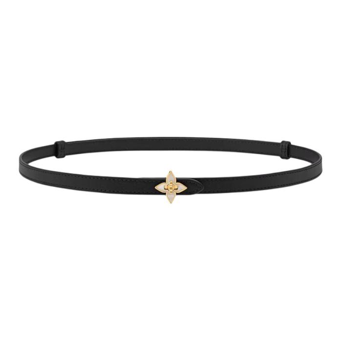 LOUIS VUITTON Leather Belts Women's Black Width: 1.2cm