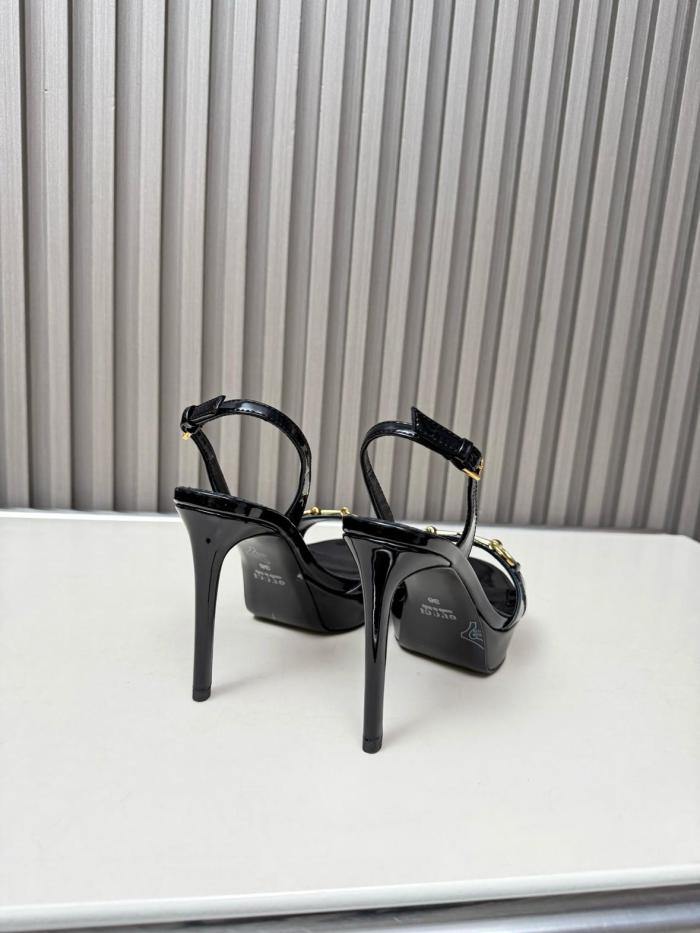 GUCCI Donna Patent Leather One-Strap Sandals 8cm Women's Black