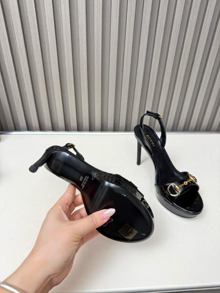 GUCCI Donna Patent Leather One-Strap Sandals 8cm Women's Black