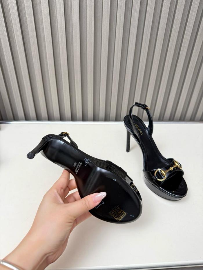 GUCCI Donna Patent Leather One-Strap Sandals 8cm Women's Black