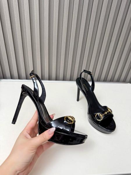GUCCI Donna Patent Leather One-Strap Sandals 8cm Women's Black