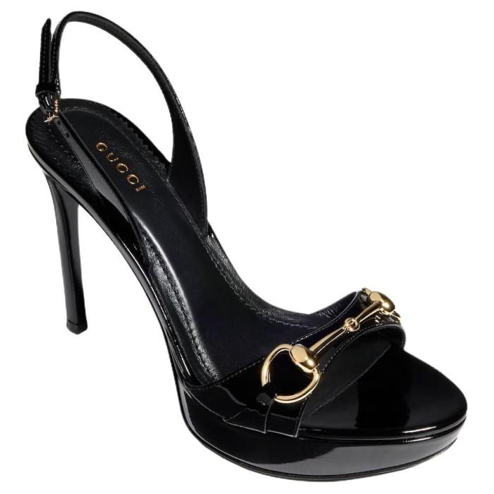 GUCCI Donna Patent Leather One-Strap Sandals 8cm Women's Black