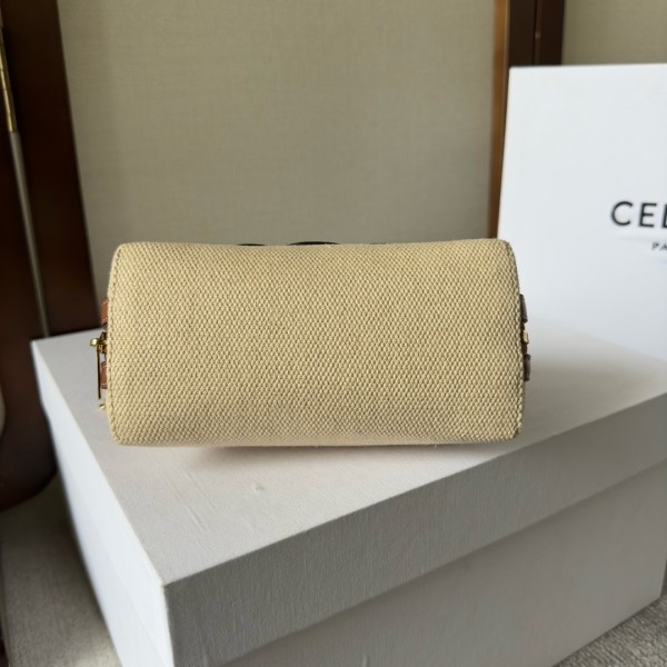 CELINE Cuir Triomphe Arc De Triomphe Fabric With Cow Leather One Shoulder Crossbody Clutch Women's Natural/Tan 10E382DTL-02NT L16*W8*H11cm