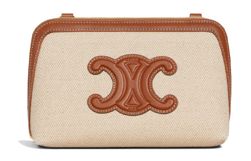 CELINE Cuir Triomphe Arc De Triomphe Fabric With Cow Leather One Shoulder Crossbody Clutch Women's Natural/Tan 10E382DTL-02NT L16*W8*H11cm