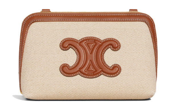 CELINE Cuir Triomphe Arc De Triomphe Fabric With Cow Leather One Shoulder Crossbody Clutch Women's Natural/Tan 10E382DTL-02NT L16*W8*H11cm