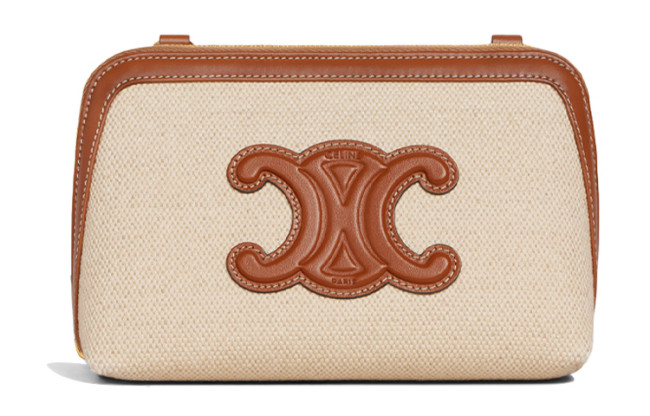 CELINE Cuir Triomphe Arc De Triomphe Fabric With Cow Leather One Shoulder Crossbody Clutch Women's Natural/Tan 10E382DTL-02NT L16*W8*H11cm