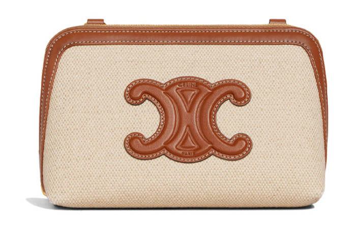 CELINE Cuir Triomphe Arc De Triomphe Fabric With Cow Leather One Shoulder Crossbody Clutch Women's Natural/Tan 10E382DTL-02NT L16*W8*H11cm