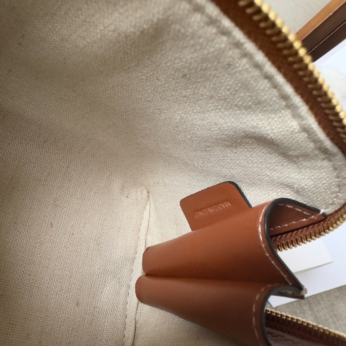 CELINE Cuir Triomphe Arc De Triomphe Fabric With Cow Leather One Shoulder Crossbody Clutch Women's Natural/Tan 10E382DTL-02NT L16*W8*H11cm