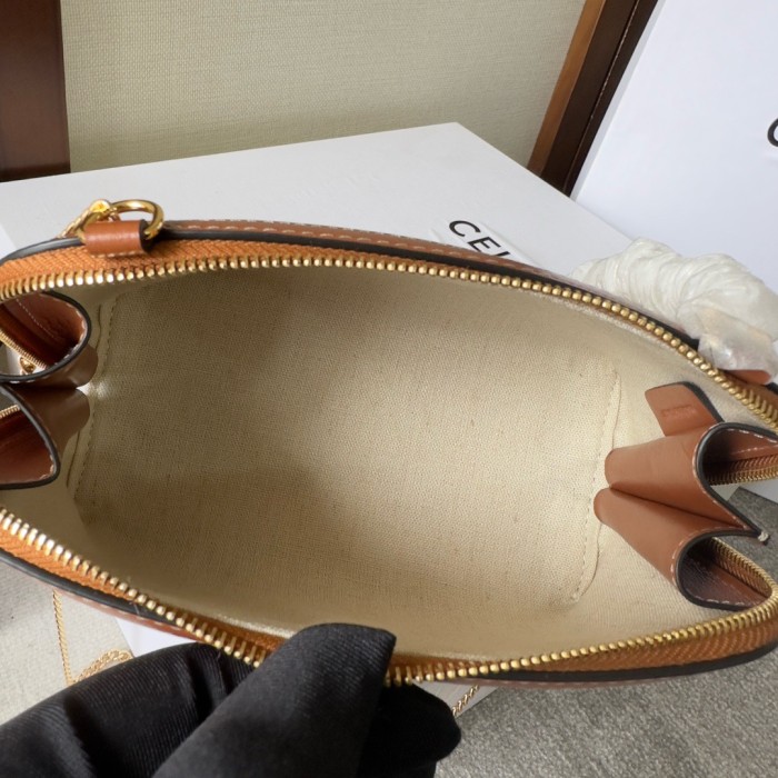 CELINE Cuir Triomphe Arc De Triomphe Fabric With Cow Leather One Shoulder Crossbody Clutch Women's Natural/Tan 10E382DTL-02NT L16*W8*H11cm
