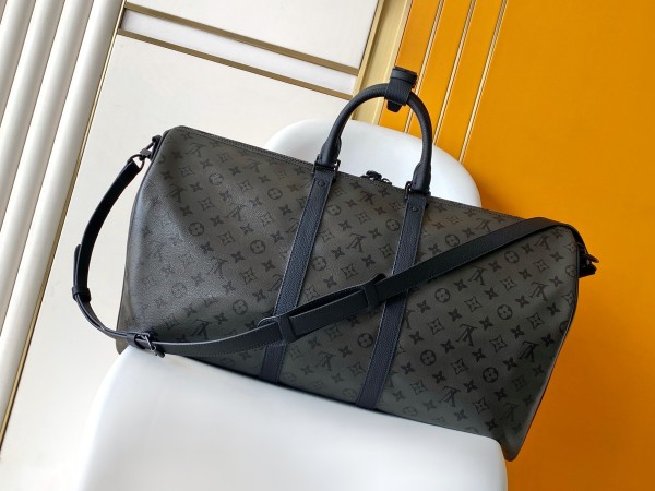 LOUIS VUITTON Keepall Monogram Midnight Coated Canvas Travel Bag Men's Black M28405 L55cm W26cm H31cm