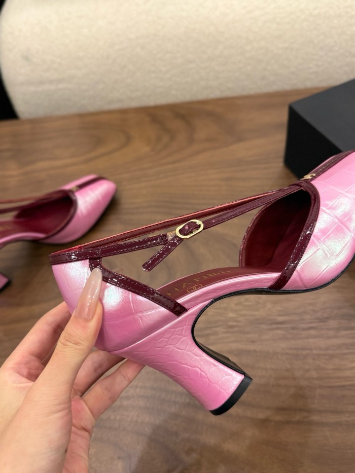 CHANEL 26K Sheepskin/Sheepskin Chunky Heel High Heels 8.5cm Women's pink