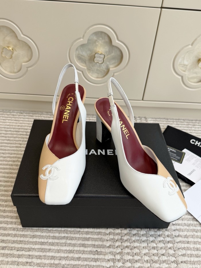 CHANEL Sheepskin/Sheepskin Chunky Heel High Heels Women's