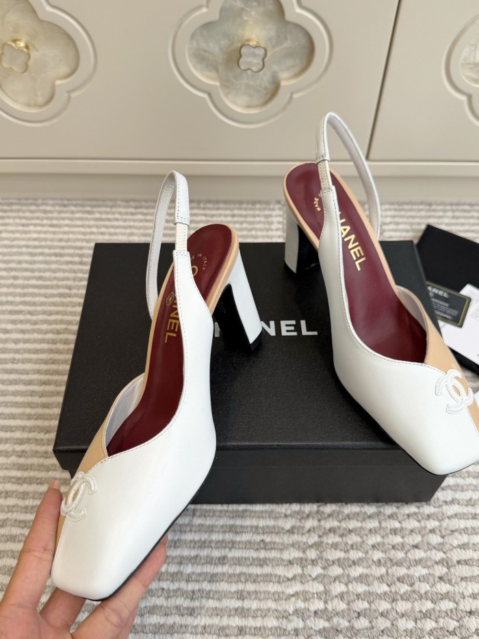 CHANEL Sheepskin/Sheepskin Chunky Heel High Heels Women's
