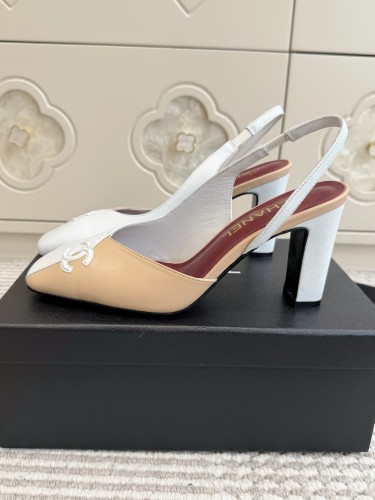 CHANEL Sheepskin/Sheepskin Chunky Heel High Heels Women's