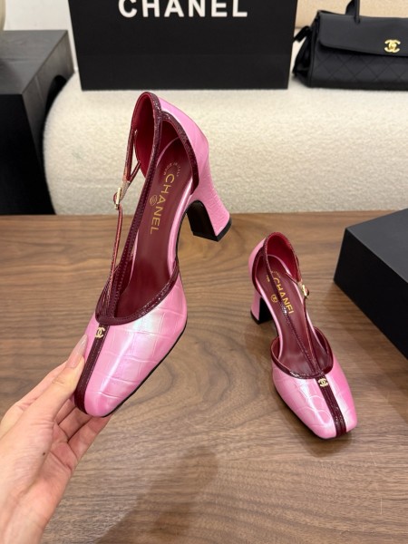 CHANEL 26K Sheepskin/Sheepskin Chunky Heel High Heels 8.5cm Women's pink