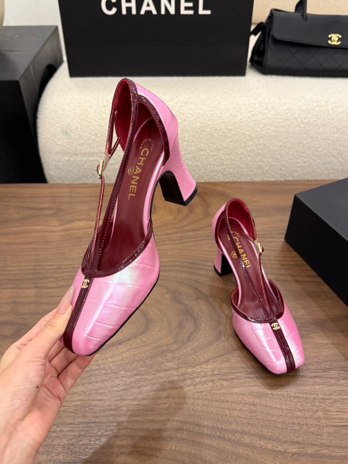 CHANEL 26K Sheepskin/Sheepskin Chunky Heel High Heels 8.5cm Women's pink