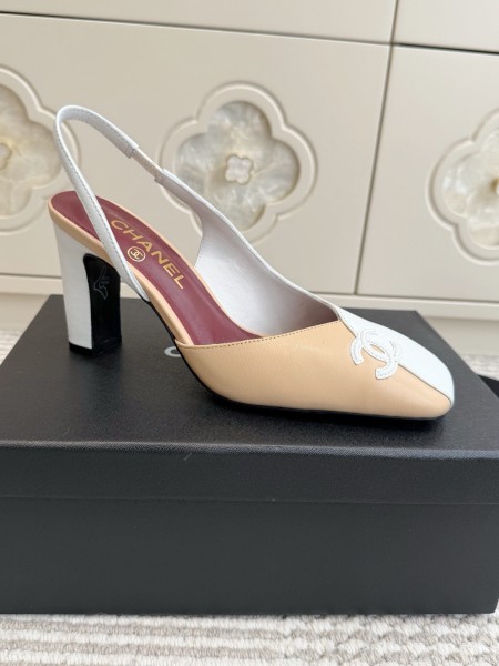 CHANEL Sheepskin/Sheepskin Chunky Heel High Heels Women's