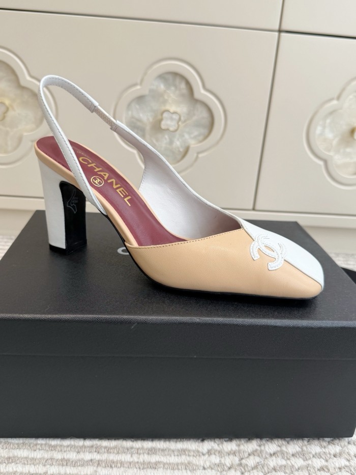 CHANEL Sheepskin/Sheepskin Chunky Heel High Heels Women's