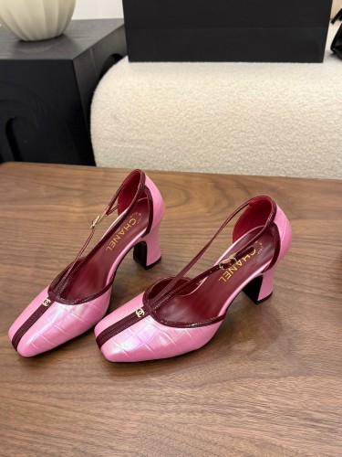 CHANEL 26K Sheepskin/Sheepskin Chunky Heel High Heels 8.5cm Women's pink