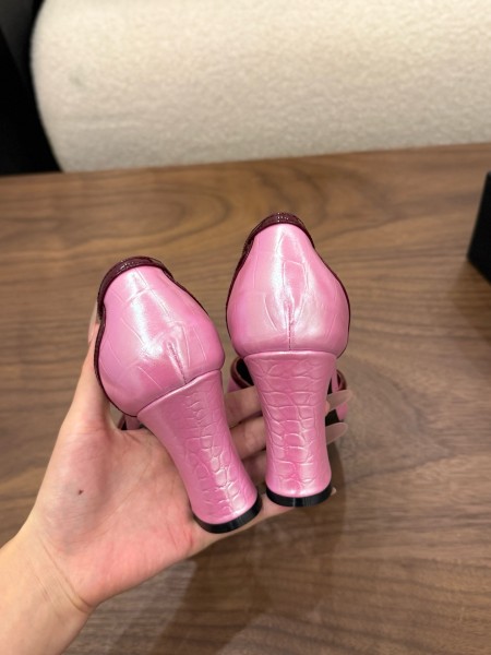 CHANEL 26K Sheepskin/Sheepskin Chunky Heel High Heels 8.5cm Women's pink