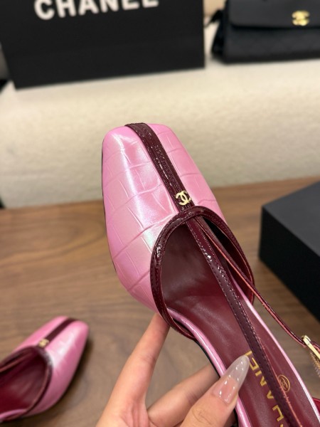 CHANEL 26K Sheepskin/Sheepskin Chunky Heel High Heels 8.5cm Women's pink