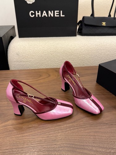 CHANEL 26K Sheepskin/Sheepskin Chunky Heel High Heels 8.5cm Women's pink