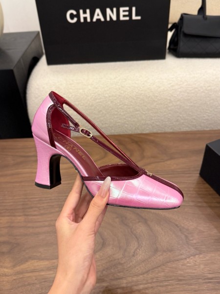 CHANEL 26K Sheepskin/Sheepskin Chunky Heel High Heels 8.5cm Women's pink