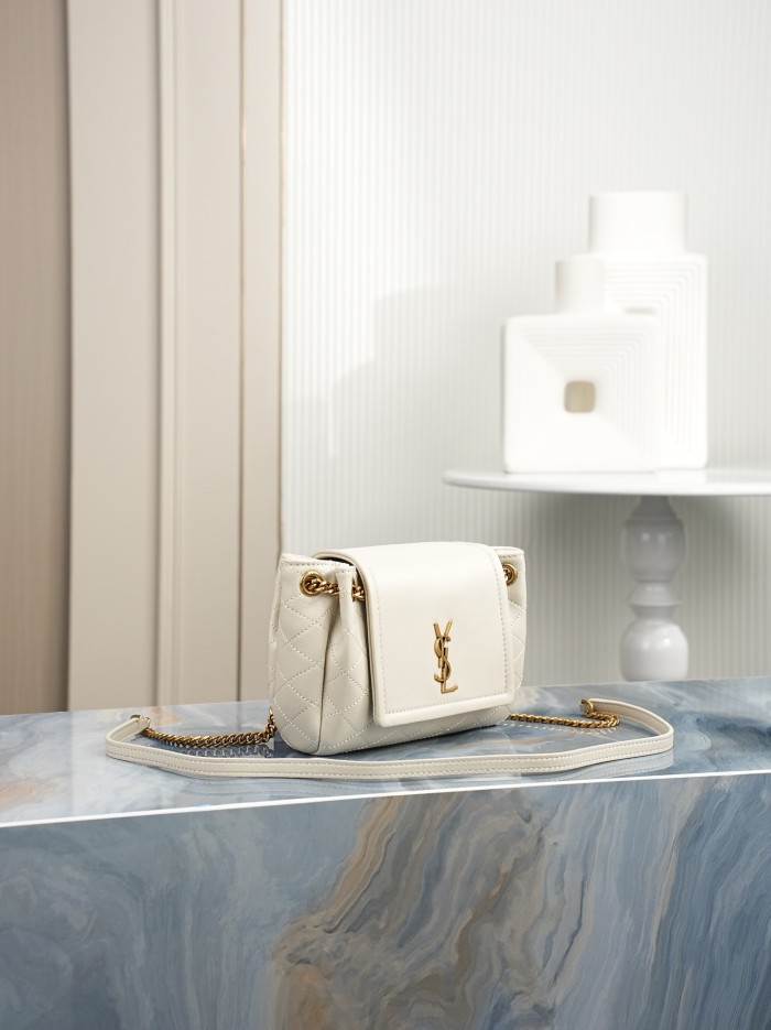 SAINT LAURENT Nolita Diamond Pattern Sheepskin Crossbody Bag, Shoulder Bag Mini Women's White 672738-1EL07-9207 size L18*W6*H13 cm